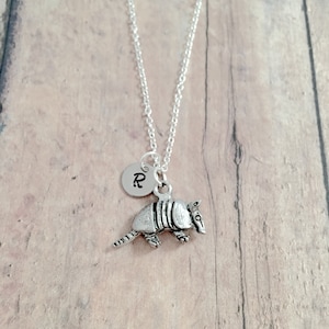 Armadillo initial necklace - armadillo jewelry, Texas jewelry, southwestern jewelry, armadillo necklace, Texas necklace, armadillo gift