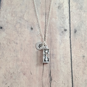 Hourglass initial necklace - hourglass jewelry, timer jewelry, egg timer necklace, time jewelry, hourglass necklace, hourglass gift