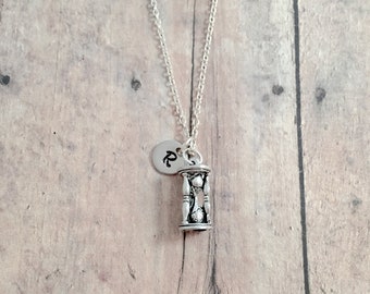 Hourglass Initial Necklace: Timer Jewelry, Clock Pendant