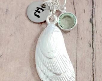Mussel shell initial necklace Mussel shell jewelry beach jewelry ocean jewelry mussel necklace beach necklace mussel gift Etsy