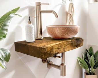 Handcrafted Bathroom Rustic Floating Vanity with Reclaimed Wood, Custom Natural Bathroom Sink Vanity, Live Edge Shelf Vanity, Gift for Her