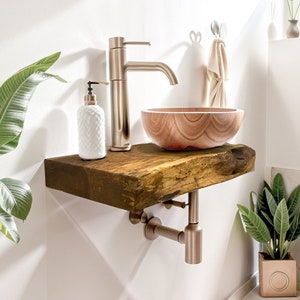 Handcrafted Bathroom Rustic Floating Vanity with Reclaimed Wood, Custom Natural Bathroom Sink Vanity, Live Edge Shelf Vanity, Gift for Her
