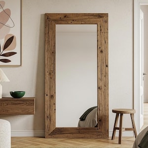 Reclaimed Wood Wall Mirror for Bedroom, Full Length Floor Mirror,  Large Bathroom Wall Mirror, Farmhouse Wall Decor Mirror, Antique Mirror