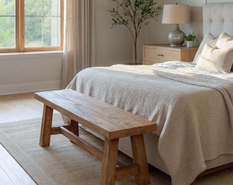 Handcrafted End of Bed Bench in Queen or King Size - Bedroom Elegance and Comfort, Solid Wood End of Bed Bench, Gift for Her/Woman