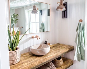 Handcrafted Bathroom Rustic Floating Vanity with Reclaimed Wood, Custom Natural Bathroom Sink Vanity, Live Edge Shelf Vanity, Gift for Her