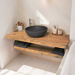 Unique Bathroom Rustic Floating Vanity with Reclaimed Wood, Custom Natural Bathroom Sink Vanity, Live Edge Shelf Vanity, Gift for Her/Woman