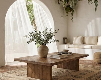 Mesa de centro rústica para sala de estar, hecha a mano en madera reciclada, acabado rústico natural, regalo para ella/mujer.