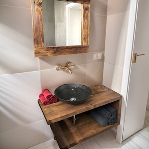 Handcrafted Bathroom Rustic Floating Vanity with Reclaimed Wood, Custom Natural Bathroom Sink Vanity, Live Edge Shelf Vanity, Gift for Her
