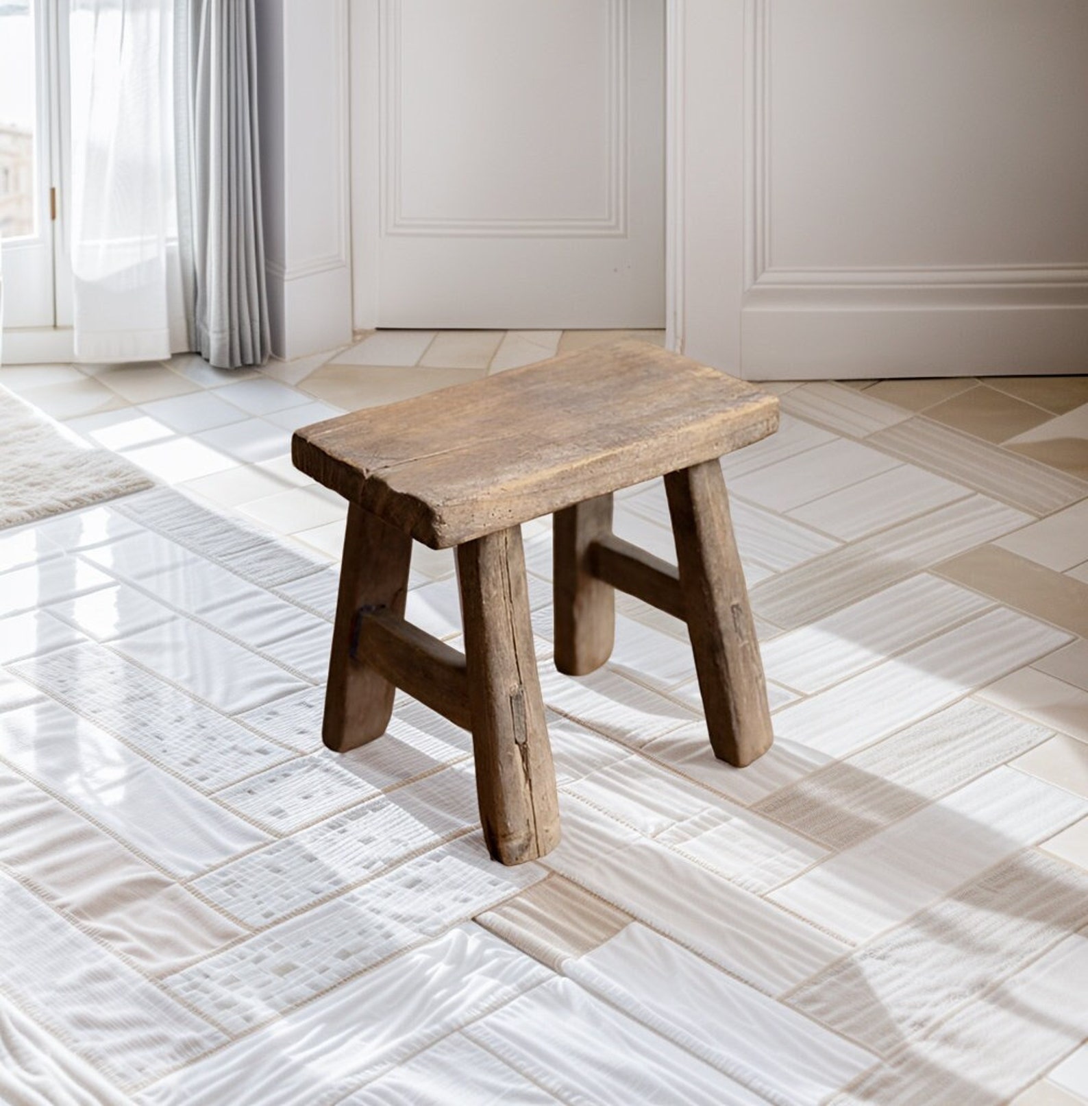 Handcrafted Rustic Barnwood Stool, Vintage Wooden Stool, Farmhouse ...