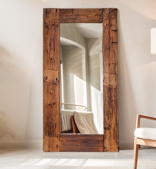 Reclaimed Wood Floor Mirror, Farmhouse Full Body Mirror, Reclaimed Wood ...