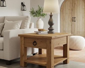 Rustic Reclaimed Wood End Table with Drawer, Rustic Barnwood Side Table for Living Room, Unique Barnwood End Table Handmade Furniture