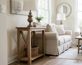 Rustic Console Table with Reclaimed Wood, Farmhouse Hallway Entryway Furniture, Customizable Handmade Sofa Table, Narrow Console Table
