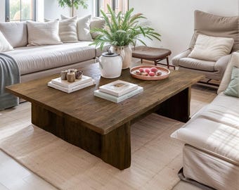 Mesa de centro rústica para sala de estar, madera recuperada hecha a mano, mesa de centro de madera de granero, acabado natural rústico Wabi-Sabi, regalo para ella/mujer