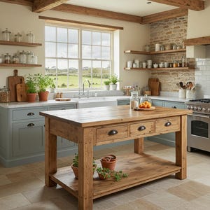 Reclaimed Wood Kitchen Island Rustic Counter Height Kitchen Table, Custom Farmhouse Kitchen Island Wood Counter Height Table with 3 Drawers image 1