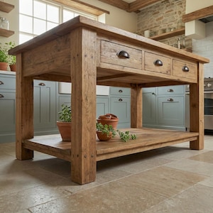Reclaimed Wood Kitchen Island Rustic Counter Height Kitchen Table, Custom Farmhouse Kitchen Island Wood Counter Height Table with 3 Drawers image 7