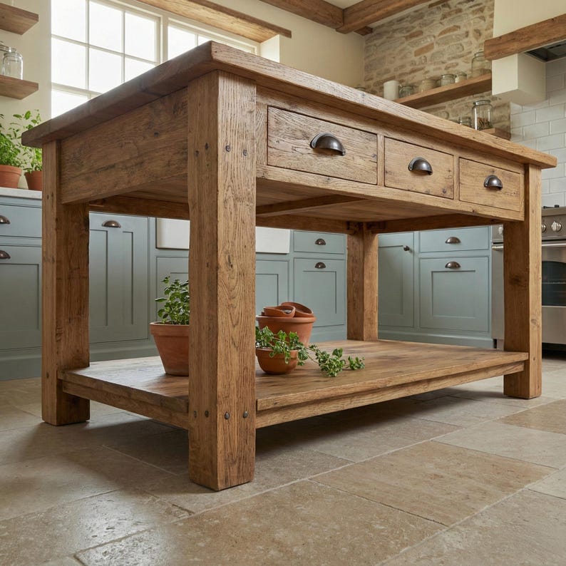 Reclaimed Wood Kitchen Island Rustic Counter Height Kitchen Table, Custom Farmhouse Kitchen Island Wood Counter Height Table with 3 Drawers image 7
