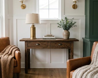 Rustic Reclaimed Wood Console Table with 2 Drawers, Farmhouse Hallway Entryway Furniture, Customizable Handmade Sofa Table, Gift for Her