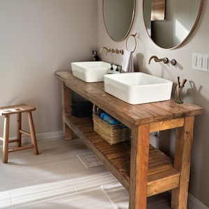Mobiletto rustico per il bagno fatto a mano con legno di recupero, tavolo in legno di fienile, arredamento rustico solido per il piano di lavoro del tuo bagno, regalo per lei/donna