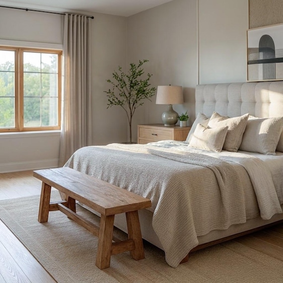 Handgefertigte Ende der Bettbank in Queen oder King Size - Schlafzimmer Eleganz und Komfort, Massivholz Ende der Bettbank, Geschenk für Sie / Frau