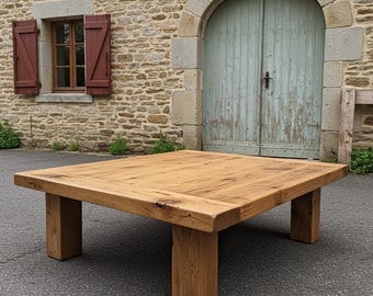 Rustic Square Coffee Table for Living Room, Handmade Reclaimed Wood, Barnwood Coffee Table, Wabi-Sabi Rustic Natural Finish, Gift for Wife
