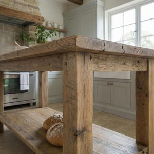 Rustic Kitchen Island with Reclaimed Wood Counter Height Kitchen Table, Custom Farmhouse Kitchen Island Wood, Handmade Counter Height Table Bild 4