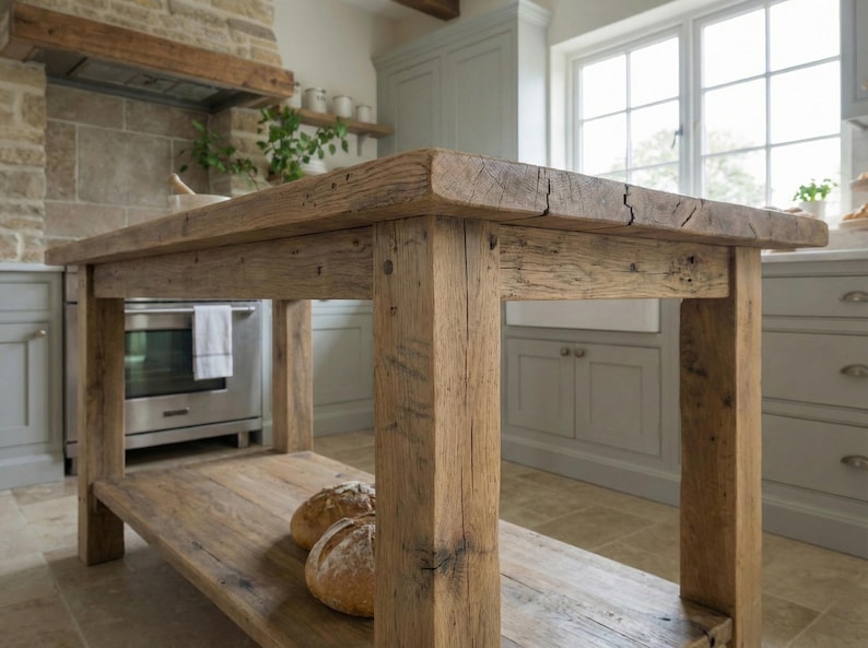 Rustic Kitchen Island with Reclaimed Wood Counter Height Kitchen Table, Custom Farmhouse Kitchen Island Wood, Handmade Counter Height Table Bild 4