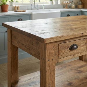 Reclaimed Wood Kitchen Island Rustic Counter Height Kitchen Table, Custom Farmhouse Kitchen Island Wood Counter Height Table with 3 Drawers image 6