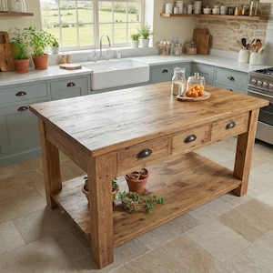 Reclaimed Wood Kitchen Island Rustic Counter Height Kitchen Table, Custom Farmhouse Kitchen Island Wood Counter Height Table with 3 Drawers image 5