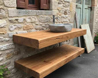 Custom Rustic Bathroom Floating Vanity with Reclaimed Wood, Custom Natural Bathroom Sink Vanity, Live Edge Shelf Vanity, Gift for Her