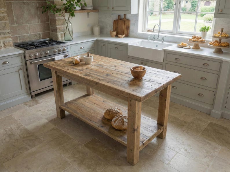 Rustic Kitchen Island with Reclaimed Wood Counter Height Kitchen Table, Custom Farmhouse Kitchen Island Wood, Handmade Counter Height Table Bild 2