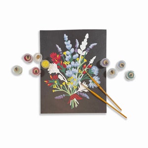 Paint by Number Kit, DIY | Oregon Wildflower Bouquet | 8x10 canvas with acrylic paints and brushes