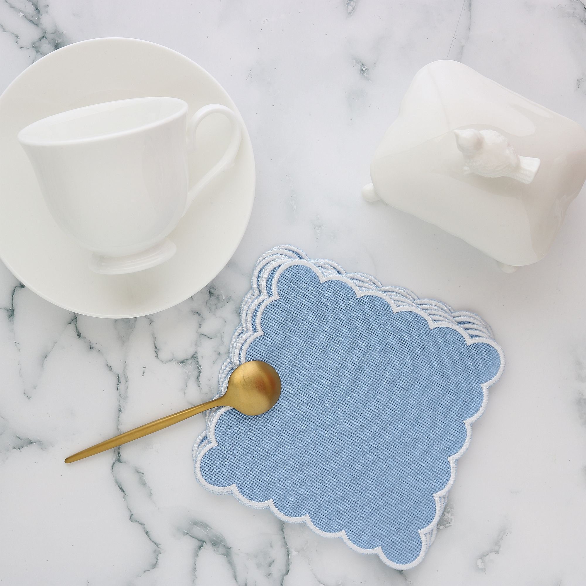 Scalloped Linen Cocktail Napkins set of 4 Etsy