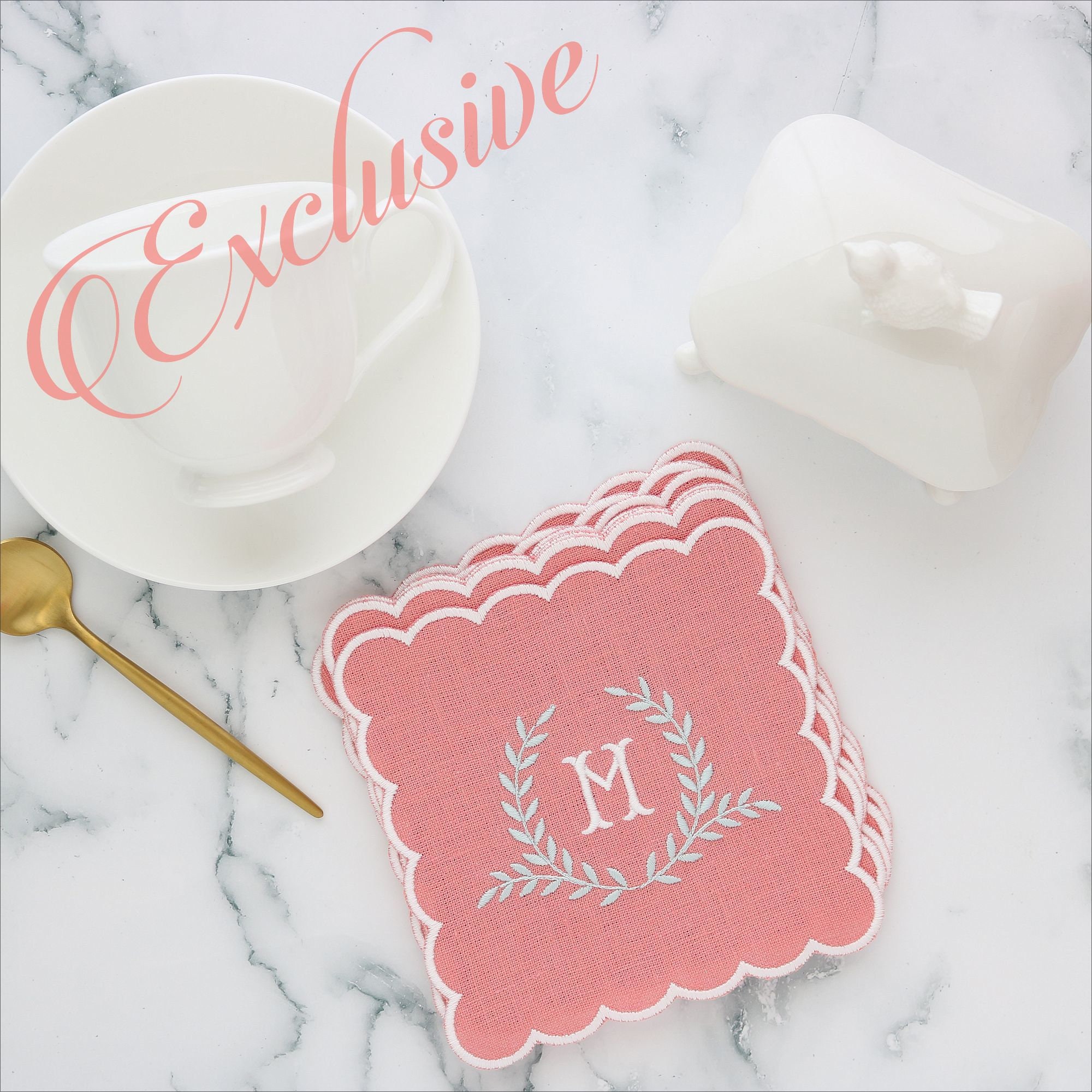 Scalloped Linen Cocktail Napkins set of 4 Etsy