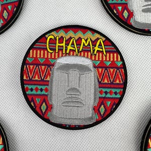 Patch de velcro Chama nas costas - Alex Pereira Poatan, campeão de UFC MMA, arte inspirada - estátua da Ilha de Páscoa Moai, cartão CHAMA colecionável