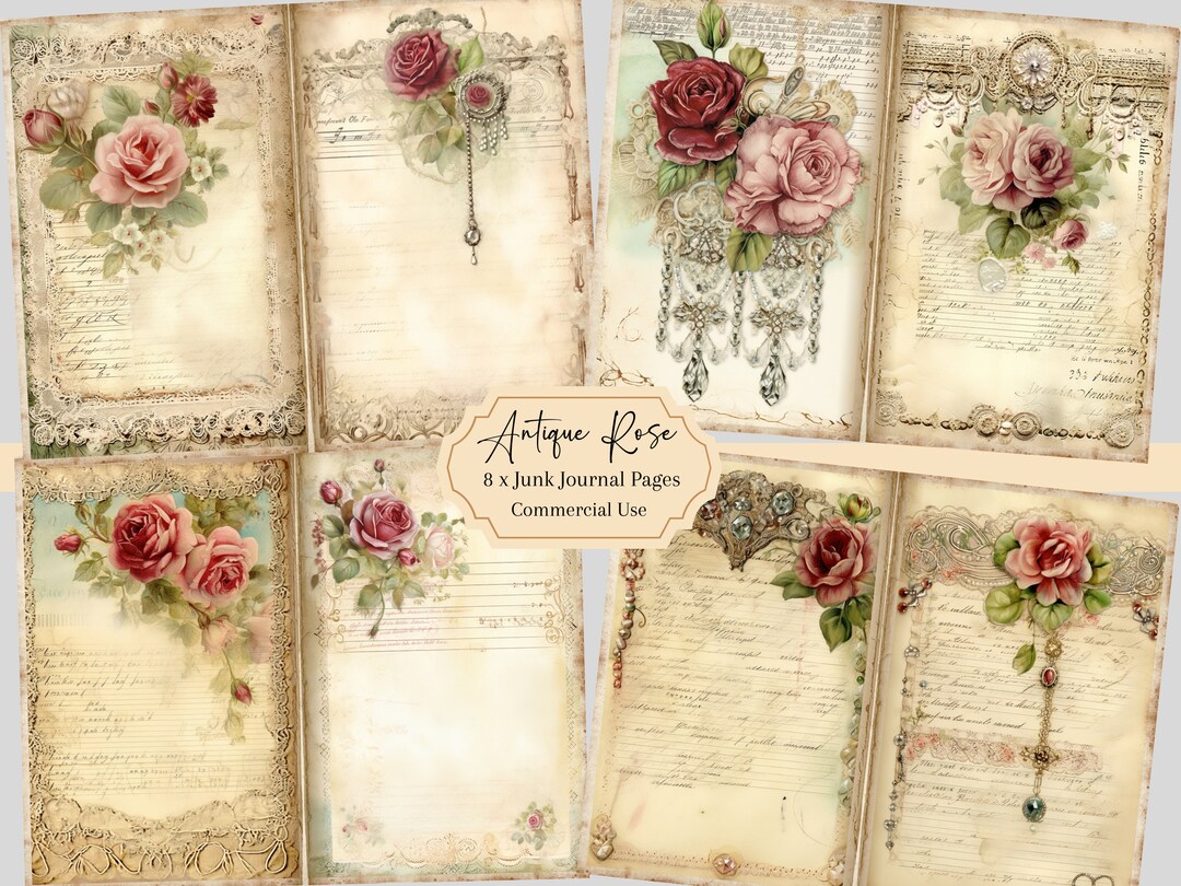 Vintage Rose Junk Journal Kit, Floral Ephemera, Shabby Chic Scrapbook ...