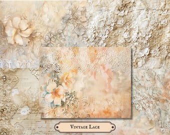 Vintage lace junk journal Papers - 22 Double Pages - Digital Download