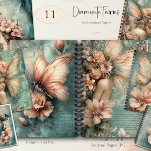 Kit de journal indésirable des fées de la forêt, kit de journal indésirable des fées, imprimables collage de fées, kit numérique de fées, éphémères éphémères de journal de fée papillon
