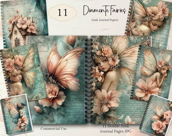 Forest Fairy Junk Journal Kit, Printable Collage Digital Download Fairies Ephemera
