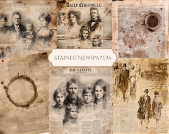 Vintage Stained Newspaper and Ephemera 50 + Printable Papers – Junk Journal Pages Digital Download
