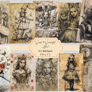 Kit de journal indésirable Alice au pays des merveilles, papiers imprimables, téléchargement numérique, Alice Ephemera, Alice au pays des merveilles demi-papiers numériques