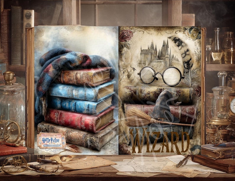 Wizarding School Junk Journal Kit, Printable Scrapbook Papers, Digital ...