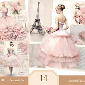 14 Clipart Vintage de Paris, Cartão Postal de Paris, Clipart de aquarela para impressão, JPG de alta qualidade, Download digital, Diário de papel artesanal Ballet Junk