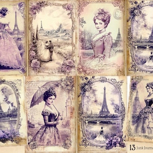 Clipart vintage de Paris, cartão postal de Paris, clipart aquarela para impressão, 12 JPG de alta qualidade, download digital, artesanato em papel Shabby Chic Lace