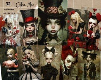 Alice im Wunderland Junk Journal Gothic Alice Junk Journal Druckbare Scrapbook Papiere Ephemera Grunge Gothic Papiere, verrückte Hutmacherin weißes Kaninchen