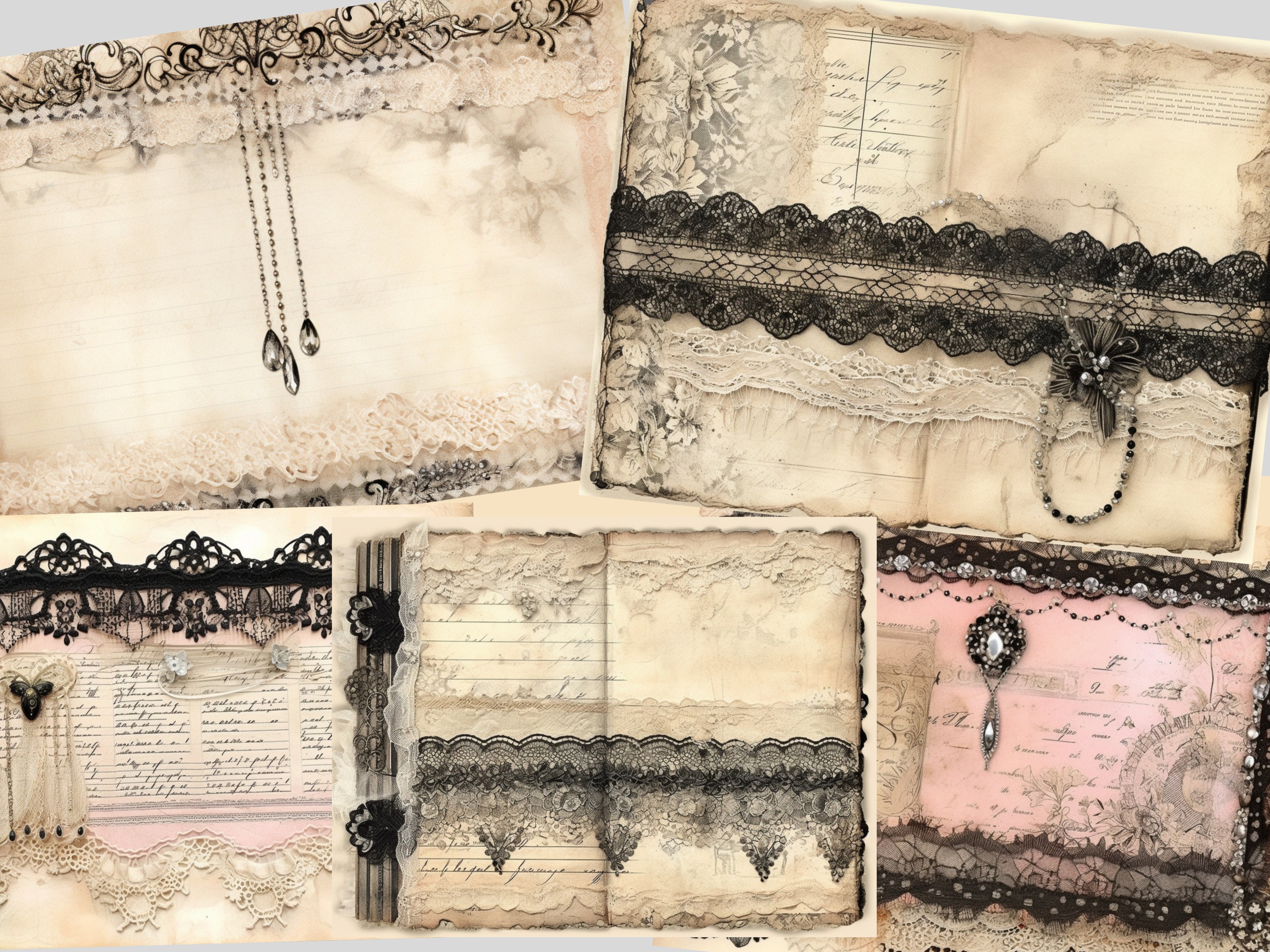 Vintage Lace Junk Journal, Assorted Shabby Chic Papers - Digital ...