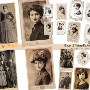 Junk-Journal Digitale Vintage Ephemera Alte Fotos und Porträts Druckbare Journaling Fotografien Viktorianische Mädchen Karten und Kabinettkarten