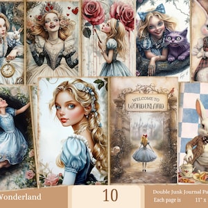 Kit de journal indésirable Alice au pays des merveilles, cartes ATC Alice au pays des merveilles, Alice Ephemera, papiers numériques Alice au pays des merveilles, éphémères vintage
