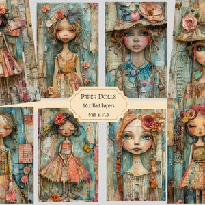 Skurrile Mädchen Junk Journal Seiten, wunderliche Junk Journal, Collage Sheets, wunderliche digitale Papiere, wunderliche Ephemera, Mädchen Kartenherstellung