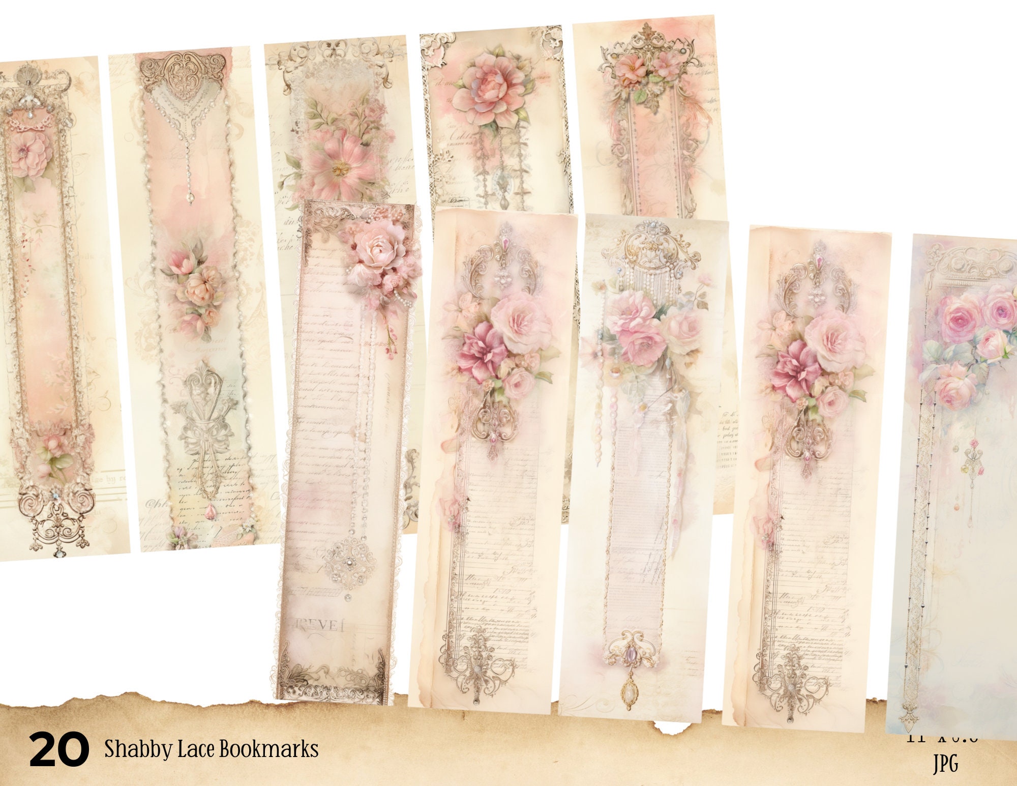 20 Vintage Lace Watercolour Printable Bookmarks, Digital Download ...