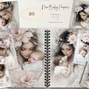 Baby Junk Journal Seiten, Digitales Scrapbook Papier Kit, neues Baby zum Ausdrucken, Baby Digital Papiere, Baby-Dusche Junk Journal, Ephemera Baby Mädchen